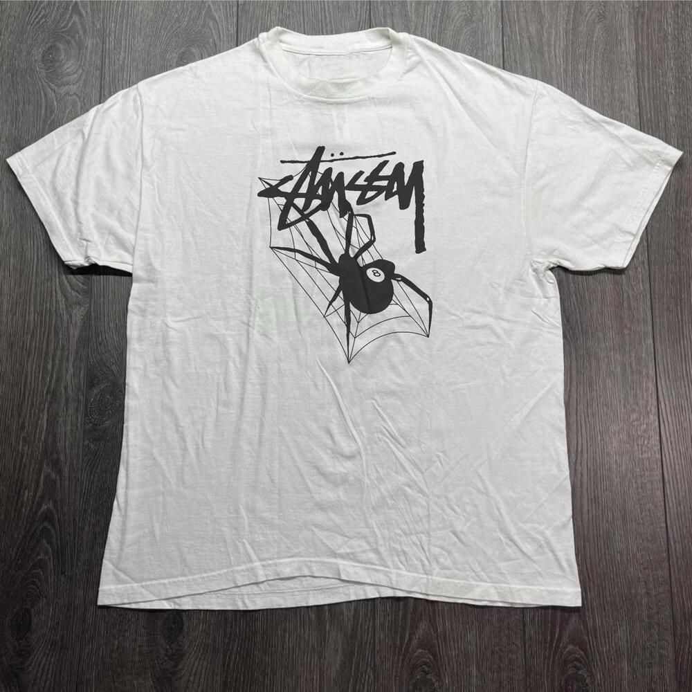White Stussy Spider Graphic T-Shirt